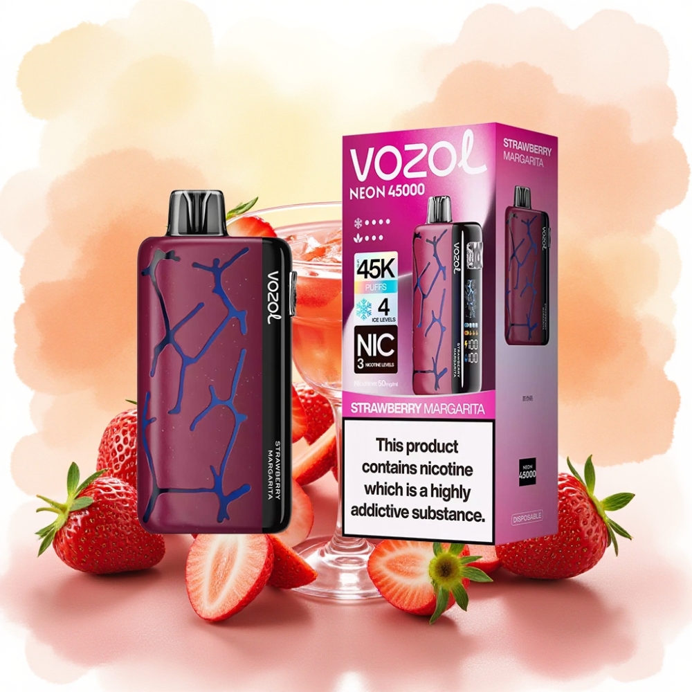 Vozol Neon 45000 نفخة سيجارة إلكترونية فراولة مارجريتا مع بطارية 800 مللي أمبير وشبكة ملف