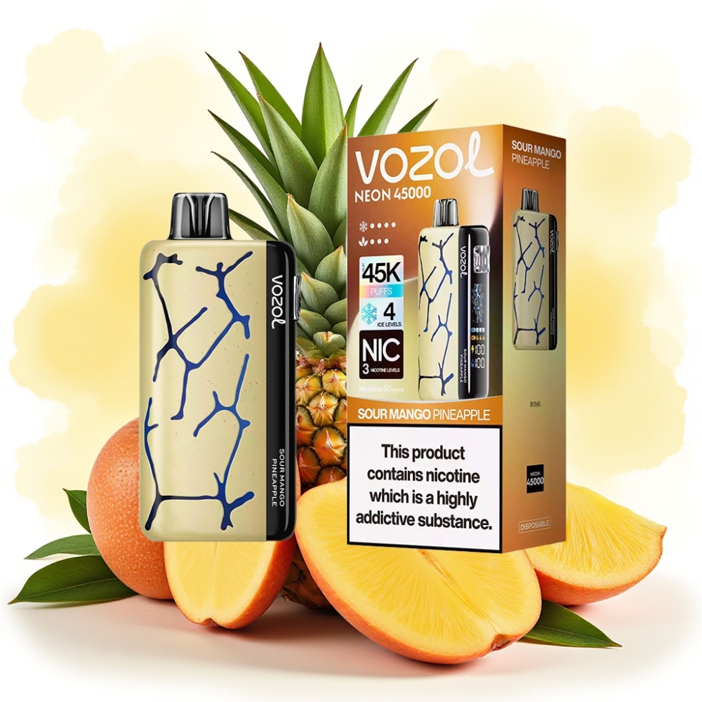Vozol Neon 45000 نفخة سيجارة إلكترونية مانجو أناناس حامض مع بطارية 800 مللي أمبير وشبكة ملف
