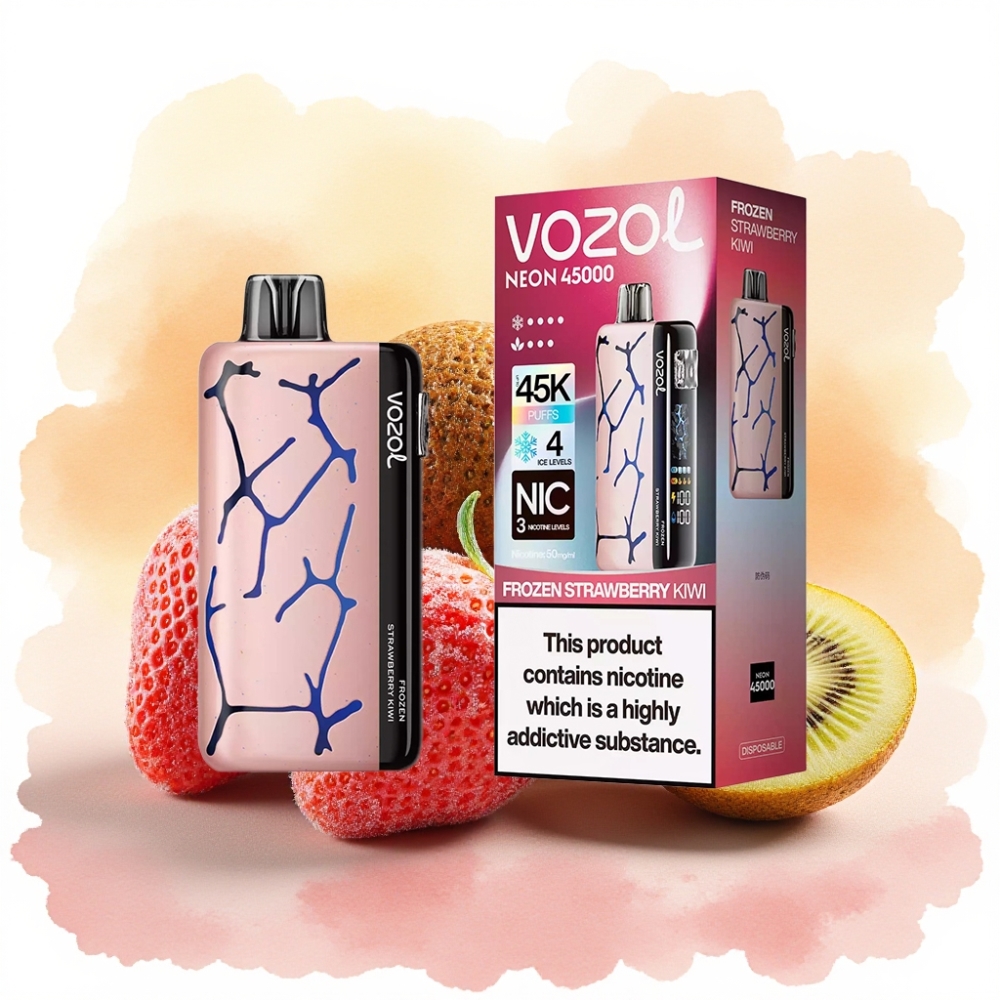 Vozol Neon 45000 نفخة نكهة الفراولة والكيوي المجمدة مع بطارية 800 مللي أمبير وشبكة ملف