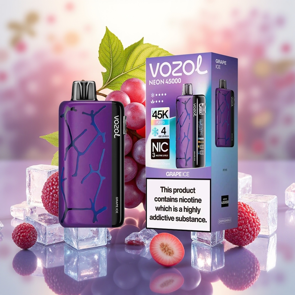 Vozol Neon 45000 نفخة سيجارة إلكترونية عصير العنب الثلجي مع بطارية 800mAh وملف شبكي