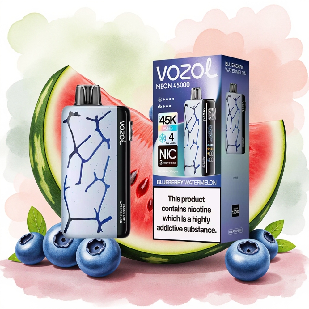 Vozol Neon 45000 نفخة سيجارة إلكترونية بطعم البطيخ الأزرق مع شحن نوع-C وتدفق هواء قابل للتعديل