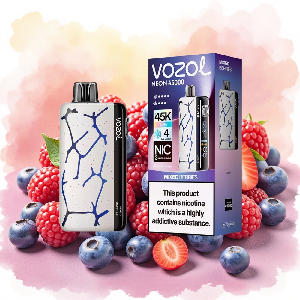 Vozol Neon 45000 نفخة سيجارة إلكترونية قابلة لإعادة الشحن بنكهة التوت المختلط مع ضبط الهواء والثلج
