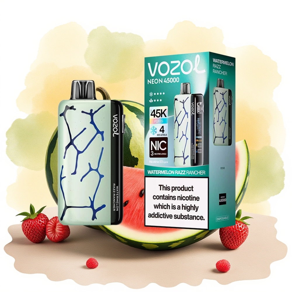 Vozol Neon 45000 نفخة سيجارة إلكترونية بطعم بطيخ مع تبريد قابل للتعديل وشبكة